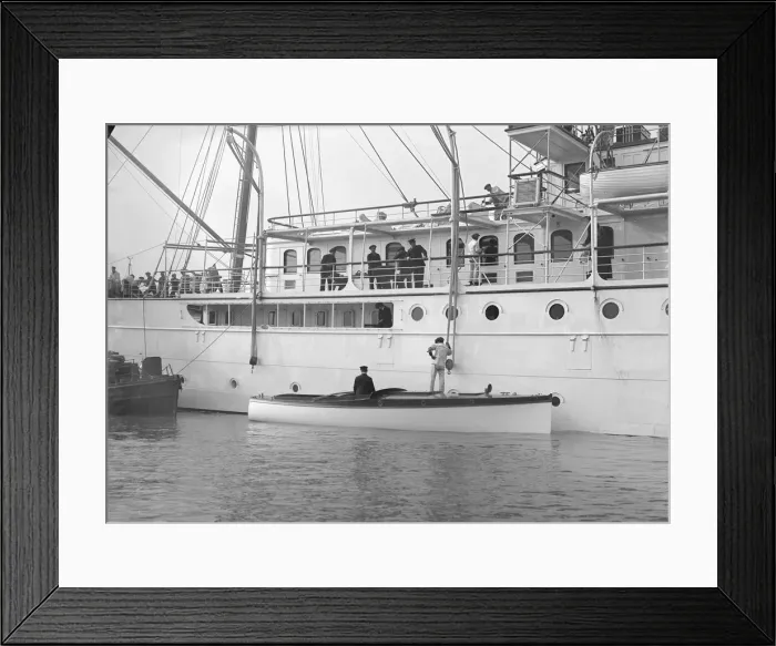 Framed Print : Libertys motor launch alongside Liberty, 1914. Creator: Kirk & Sons of Cowes Framed Print : Libertys motor launch alongside Liberty, 1914. Creator: Kirk & Sons of Cowes