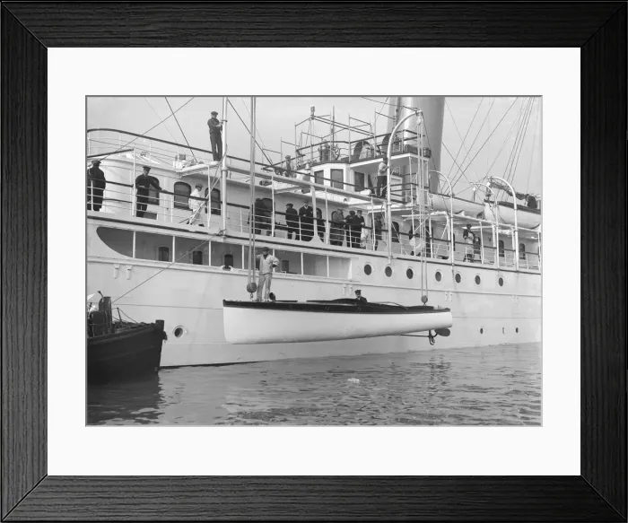 Framed Print : Lowering Libertys motor launch, 1914. Creator: Kirk & Sons of Cowes Framed Print : Lowering Libertys motor launch, 1914. Creator: Kirk & Sons of Cowes
