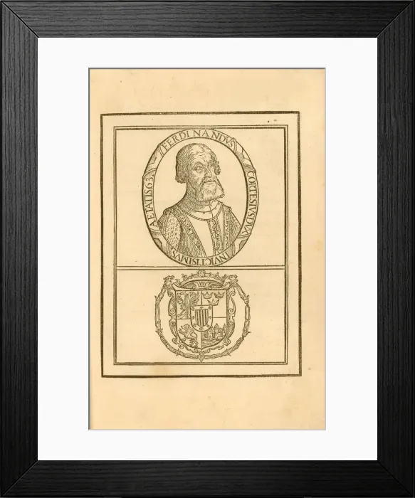 Framed Print : Portrait of Hernan Cortes (1485-1547) with his coat of arms, 1588. Creator: Anonymous Framed Print : Portrait of Hernan Cortes (1485-1547) with his coat of arms, 1588. Creator: Anonymous