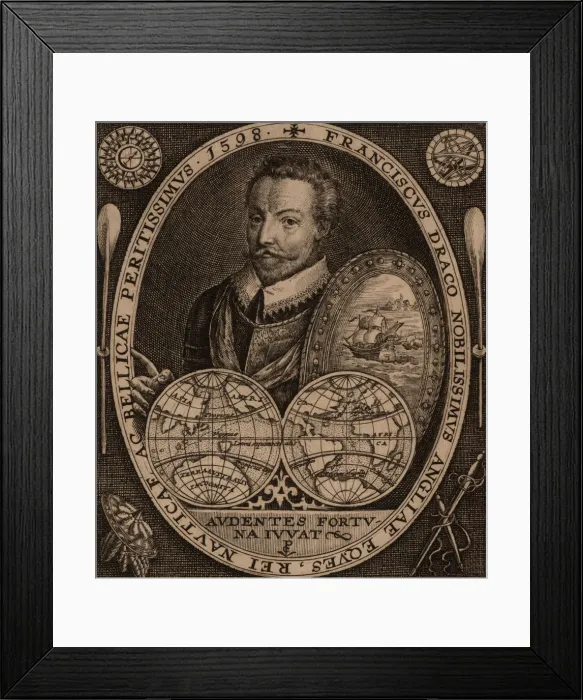 Framed Print : Portrait of Sir Francis Drake, 1641. Creator: Anonymous Framed Print : Portrait of Sir Francis Drake, 1641. Creator: Anonymous