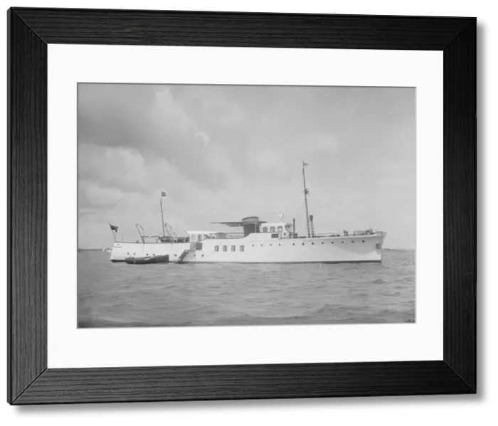Framed Print : The motor yacht Wilma at anchor, 1936. Creator: Kirk & Sons of Cowes Framed Print : The motor yacht Wilma at anchor, 1936. Creator: Kirk & Sons of Cowes