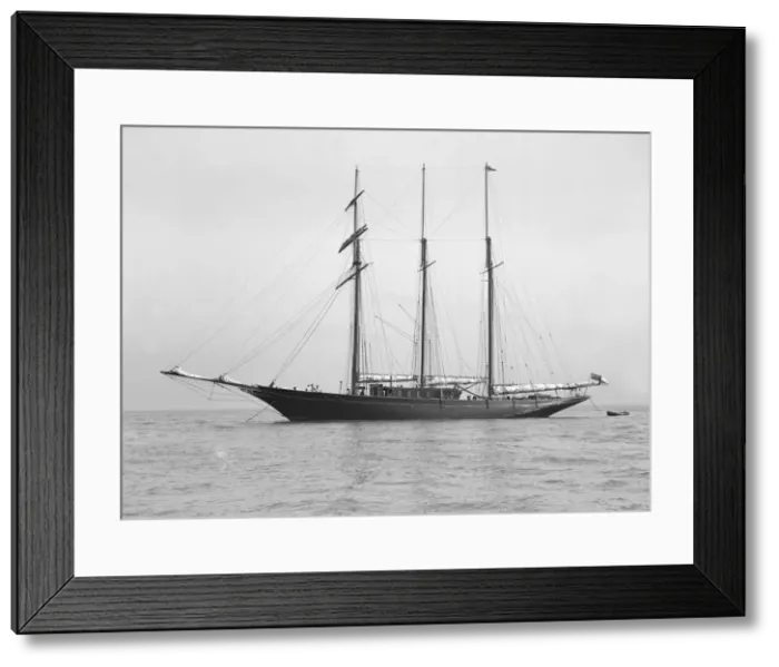 Framed Print : The auxiliary schooner La Cigale at anchor, 1913. Creator: Kirk & Sons of Cowes Framed Print : The auxiliary schooner La Cigale at anchor, 1913. Creator: Kirk & Sons of Cowes