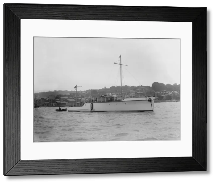 Framed Print : The 12 ton motor yacht Cordon Rouge at anchor, 1923. Creator: Kirk & Sons of Cowes Framed Print : The 12 ton motor yacht Cordon Rouge at anchor, 1923. Creator: Kirk & Sons of Cowes