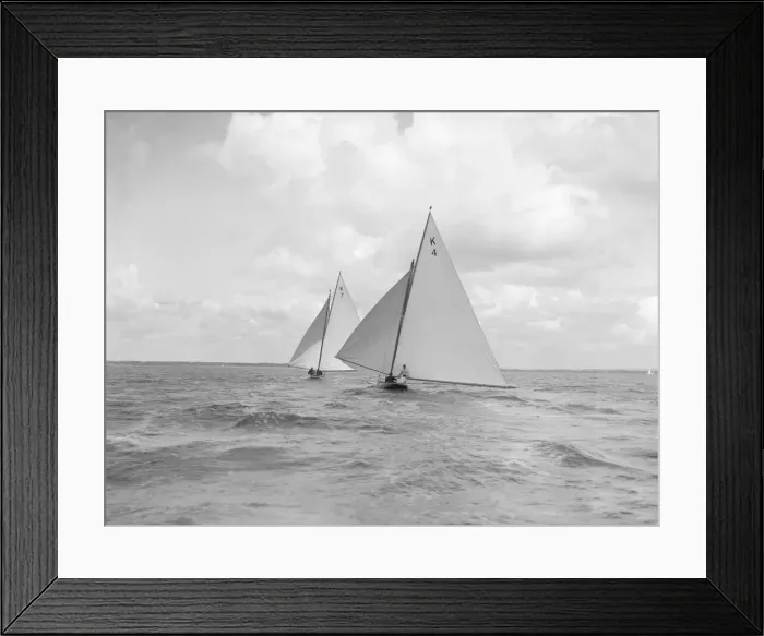Framed Print : The 7 Metre class Anitra (K4) and Ginevra (K7) race downwind, 1912. Creator Framed Print : The 7 Metre class Anitra (K4) and Ginevra (K7) race downwind, 1912. Creator