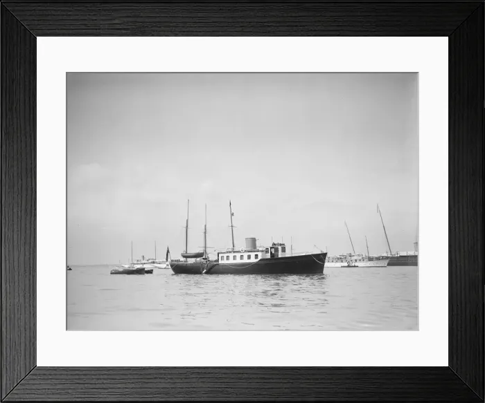Framed Print : The twin screw 80ft motor yacht Bystander at anchor, 1934. Creator: Kirk & Sons of Cowes Framed Print : The twin screw 80ft motor yacht Bystander at anchor, 1934. Creator: Kirk & Sons of Cowes