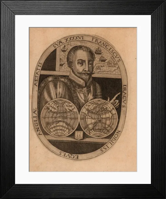 Framed Print : Portrait of Sir Francis Drake, 1596. Creator: Anonymous Framed Print : Portrait of Sir Francis Drake, 1596. Creator: Anonymous