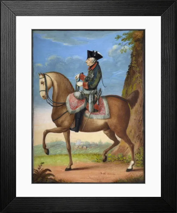 Framed Print : Portrait of Frederick II of Prussia (1712-1786) on horseback, 1777. Creator: Chodowiecki Framed Print : Portrait of Frederick II of Prussia (1712-1786) on horseback, 1777. Creator: Chodowiecki
