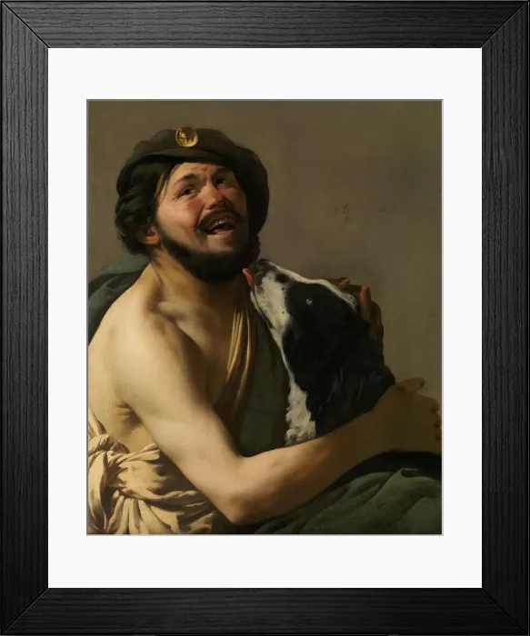 Framed Print : A Laughing Bravo with his Dog (Diogenes?), 1628. Creator: Terbrugghen, Hendrick Jansz (1588-1629) Framed Print : A Laughing Bravo with his Dog (Diogenes?), 1628. Creator: Terbrugghen, Hendrick Jansz (1588-1629)