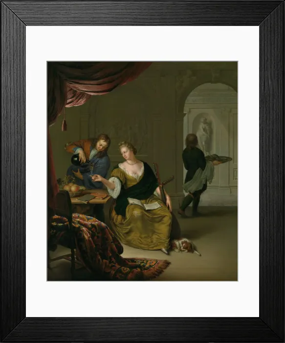 Framed Print : The Neglected Lute (A Lady with a Lute Taking Wine in a Rich Interior), 1705. Creator: Mieris Framed Print : The Neglected Lute (A Lady with a Lute Taking Wine in a Rich Interior), 1705. Creator: Mieris
