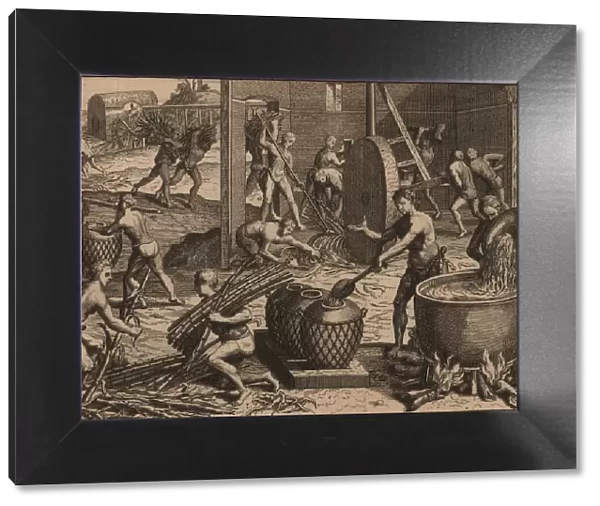 Slaves process sugar cane and make sugar. Creator: Aa, Pieter van der (1659-1733)