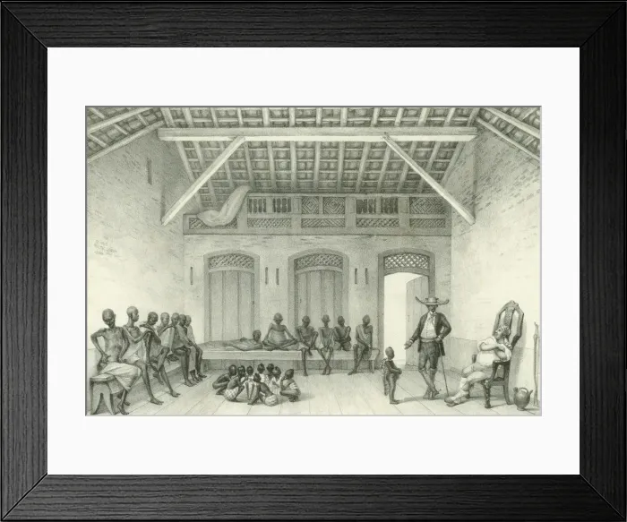 Framed Print : Shop for selling slaves, 1835. Creator: Debret, Jean-Baptiste (1768-1848) Framed Print : Shop for selling slaves, 1835. Creator: Debret, Jean-Baptiste (1768-1848)
