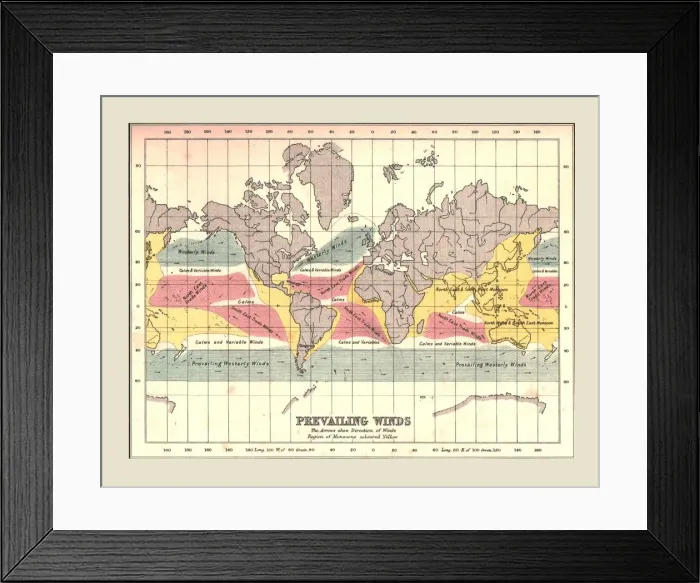 Framed Print : World Map showing Prevailing Winds, 1902. Creator: Unknown Framed Print : World Map showing Prevailing Winds, 1902. Creator: Unknown