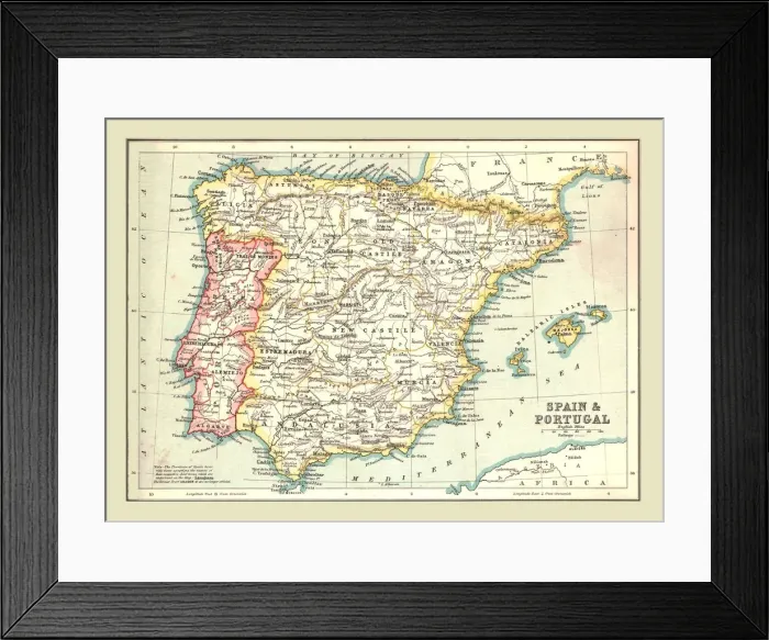 Framed Print : Map of Spain and Portugal, 1902. Creator: Unknown Framed Print : Map of Spain and Portugal, 1902. Creator: Unknown