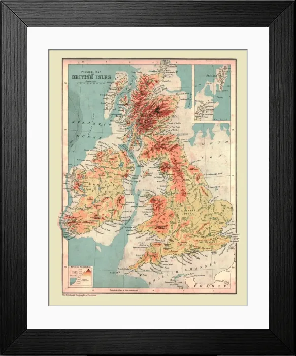 Framed Print : Physical Map of the British Isles, 1902. Creator: Unknown Framed Print : Physical Map of the British Isles, 1902. Creator: Unknown