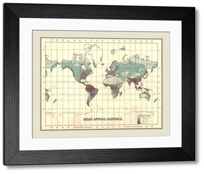 Framed Print : World Map showing Mean Annual Rainfall, 1902. Creator: Unknown Framed Print : World Map showing Mean Annual Rainfall, 1902. Creator: Unknown