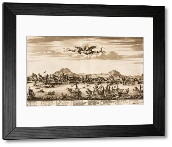 Framed Print : Seabattle during the siege of Candia (From: Schauplatz des Krieges), 1675. Creator: Anonymous Framed Print : Seabattle during the siege of Candia (From: Schauplatz des Krieges), 1675. Creator: Anonymous