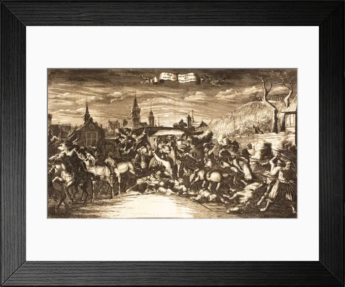 Framed Print : William Egon of Fürstenberg attacked in his coach in Cologne in 1674, 1675. Creator: Anonymous Framed Print : William Egon of Fürstenberg attacked in his coach in Cologne in 1674, 1675. Creator: Anonymous