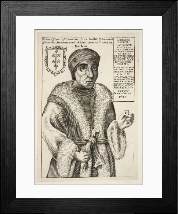 Framed Print : Laurenz Jans Koster, pub. 1683 (engraving). Creator: English School (17th Century) Framed Print : Laurenz Jans Koster, pub. 1683 (engraving). Creator: English School (17th Century)