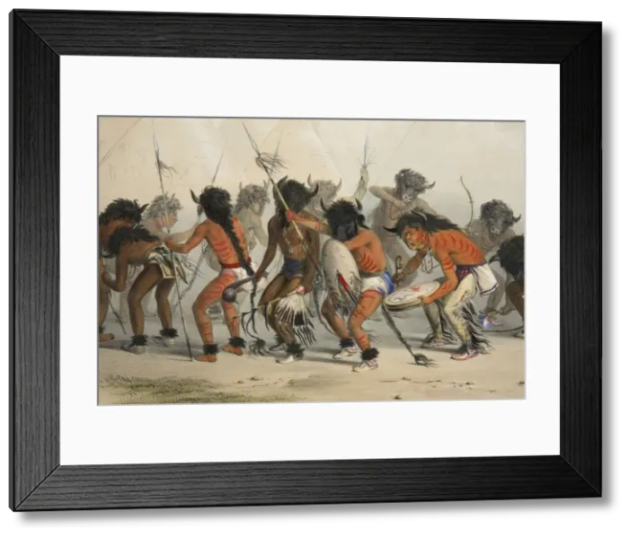 Framed Print : Buffalo Dance (detail), pub. 1845 (colour lithograph). Creator: George Catlin (1796 - 1872) Framed Print : Buffalo Dance (detail), pub. 1845 (colour lithograph). Creator: George Catlin (1796 - 1872)