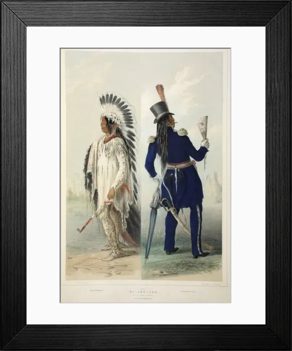 Framed Print : Wi-Jun-Jon, an Assinneboin Chief, pub. 1845 (colour lithograph). Creator: George Catlin Framed Print : Wi-Jun-Jon, an Assinneboin Chief, pub. 1845 (colour lithograph). Creator: George Catlin