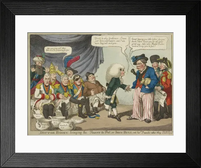 Framed Print : Doctor Boney_bringing the Powers to Pot... 1808 (hand coloured engraving). Creator Framed Print : Doctor Boney_bringing the Powers to Pot... 1808 (hand coloured engraving). Creator