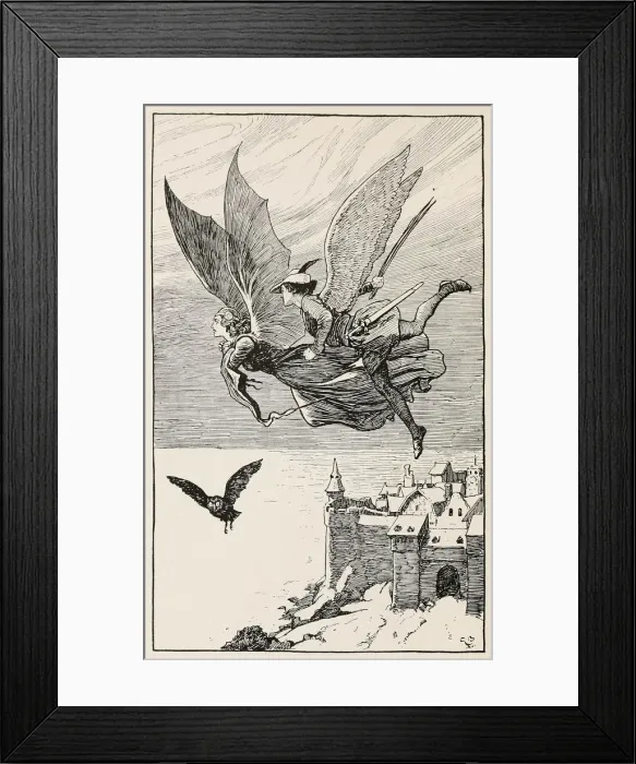 Framed Print : The travelling companion flew behind her, from Fairy Tales from Hans Anderson, pub 1919 Framed Print : The travelling companion flew behind her, from Fairy Tales from Hans Anderson, pub 1919