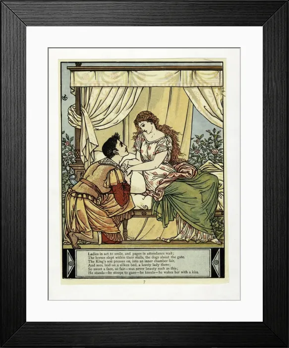 Framed Print : The Prince wakes Beauty, from The Blue Beard Picture Book, pub. 1879 (colour lithograph), 1879 Framed Print : The Prince wakes Beauty, from The Blue Beard Picture Book, pub. 1879 (colour lithograph), 1879