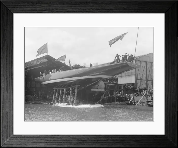 Framed Print : The launch of Shamrock IV at Gosport, May 1914. Creator: Kirk & Sons of Cowes Framed Print : The launch of Shamrock IV at Gosport, May 1914. Creator: Kirk & Sons of Cowes
