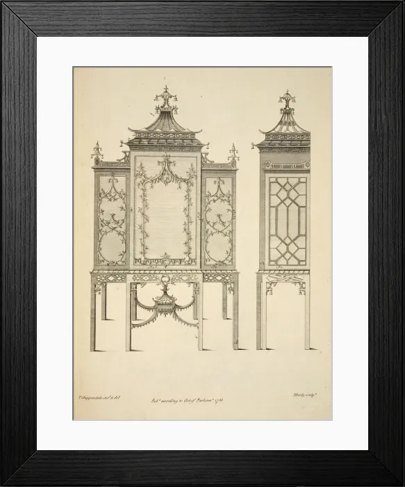Framed Print : Design for a China Case, pub. 1753 (engraving). Creator: Thomas Chippendale (1718 - 1779) after Framed Print : Design for a China Case, pub. 1753 (engraving). Creator: Thomas Chippendale (1718 - 1779) after