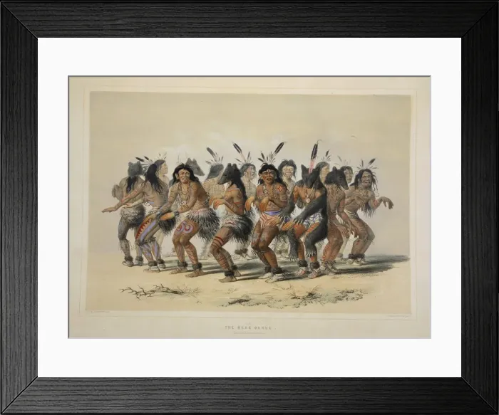 Framed Print : The Bear Dance, pub. 1845 (colour lithograph). Creator: George Catlin (1796 - 1872) Framed Print : The Bear Dance, pub. 1845 (colour lithograph). Creator: George Catlin (1796 - 1872)