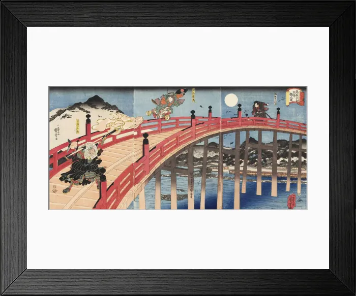 Framed Print : Yoshitsune ichidaiki Gojo-no-hashi no zu, ca 1839. Creator: Kuniyoshi, Utagawa (1797-1861) Framed Print : Yoshitsune ichidaiki Gojo-no-hashi no zu, ca 1839. Creator: Kuniyoshi, Utagawa (1797-1861)