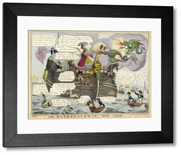 Framed Print : An Hieroglyphic for 1830, pub. 1830 (hand coloured engraving). Creator: William Heath Framed Print : An Hieroglyphic for 1830, pub. 1830 (hand coloured engraving). Creator: William Heath