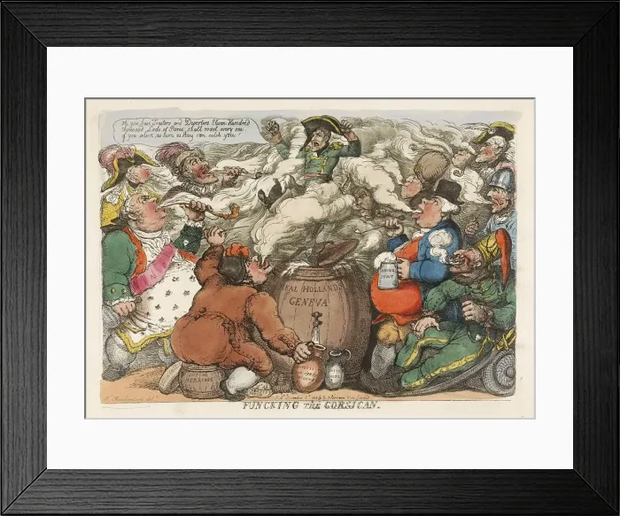 Framed Print : Funcking the Corsican, pub. 1813 (hand coloured engraving). Creator: Thomas Rowlandson Framed Print : Funcking the Corsican, pub. 1813 (hand coloured engraving). Creator: Thomas Rowlandson