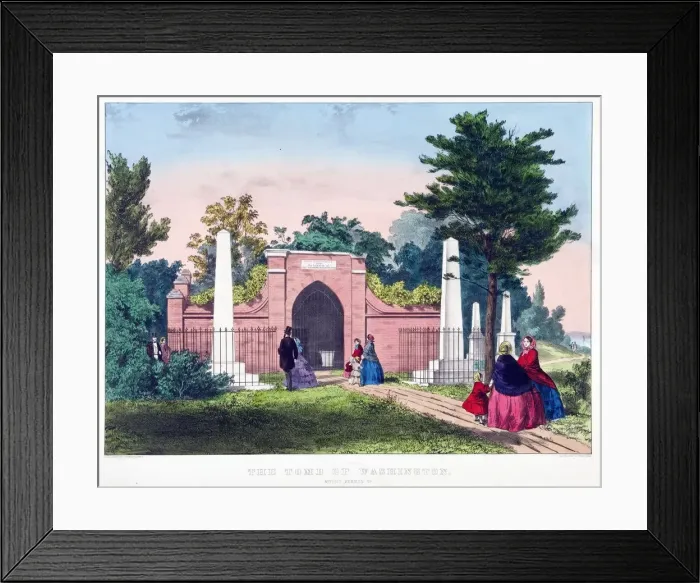 Framed Print : The Tomb of Washington, Mount Vernon, Va. pub. c1857 (colour lithograph). Creator Framed Print : The Tomb of Washington, Mount Vernon, Va. pub. c1857 (colour lithograph). Creator
