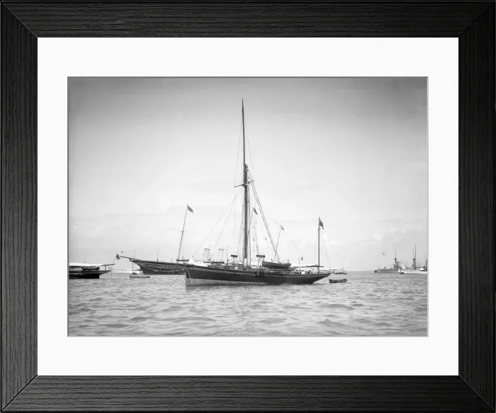 Framed Print : The yawl Beluga at anchor, 1911. Creator: Kirk & Sons of Cowes