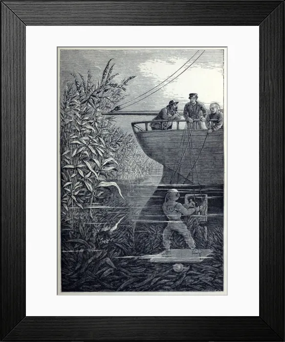 Framed Print : Clearing the Screw, from Under the Waves, or Diving in Deep Waters, pub. 1887. Creator Framed Print : Clearing the Screw, from Under the Waves, or Diving in Deep Waters, pub. 1887. Creator