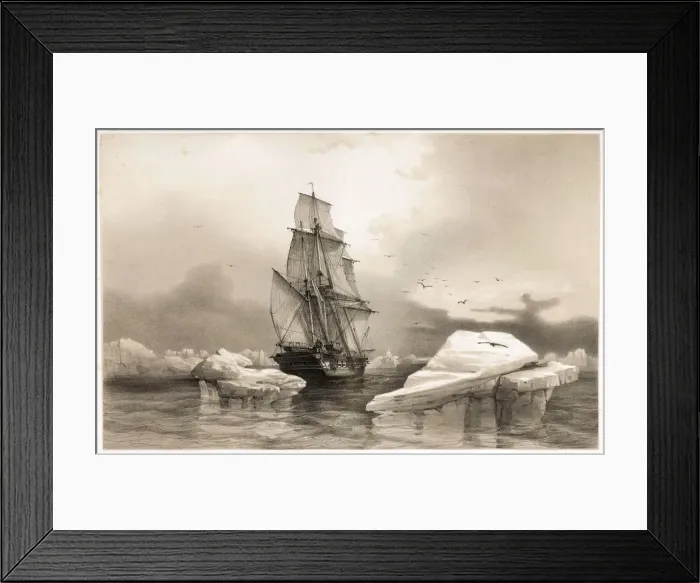 Framed Print : Corvettte La Recherche near Bear Island on 7th August, 1838, from Voyages en Scandinavie, 1852