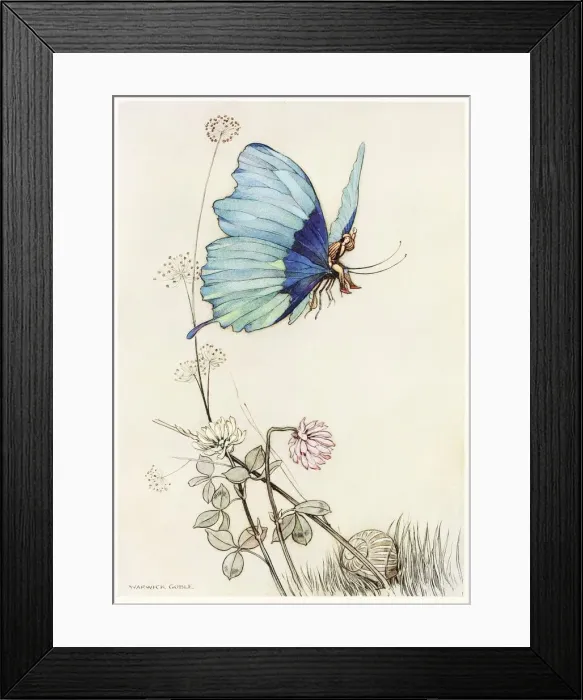 Framed Print : The Butterfly Took Wing, and Mounted Into the Air with little Tom on his Back, from The Fairy Book Framed Print : The Butterfly Took Wing, and Mounted Into the Air with little Tom on his Back, from The Fairy Book