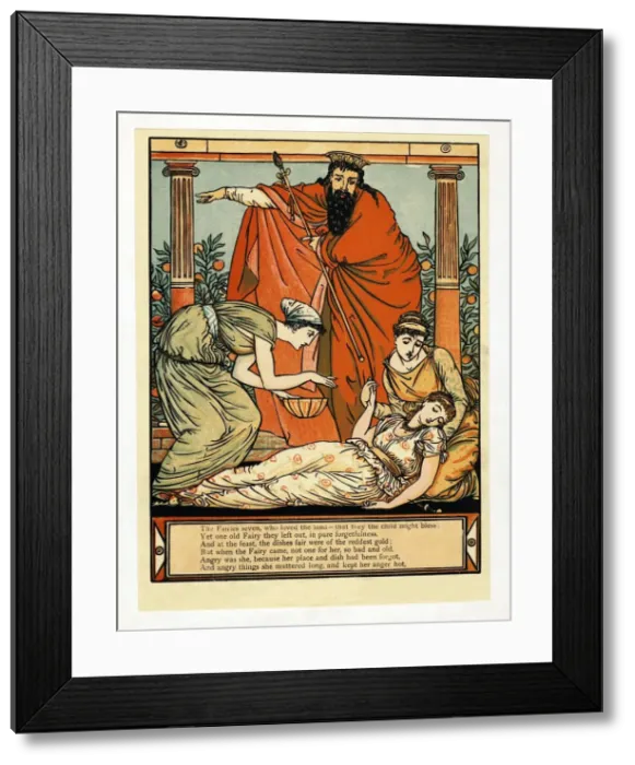 Framed Print : And down she falls in death-like sleep, , from The Blue Beard Picture Book, pub. 1879 Framed Print : And down she falls in death-like sleep, , from The Blue Beard Picture Book, pub. 1879