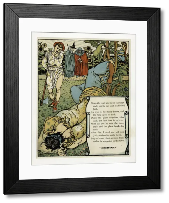 Framed Print : The giant breaks his neck, from The Blue Beard Picture Book, pub. 1879 (colour lithograph), 1879 Framed Print : The giant breaks his neck, from The Blue Beard Picture Book, pub. 1879 (colour lithograph), 1879