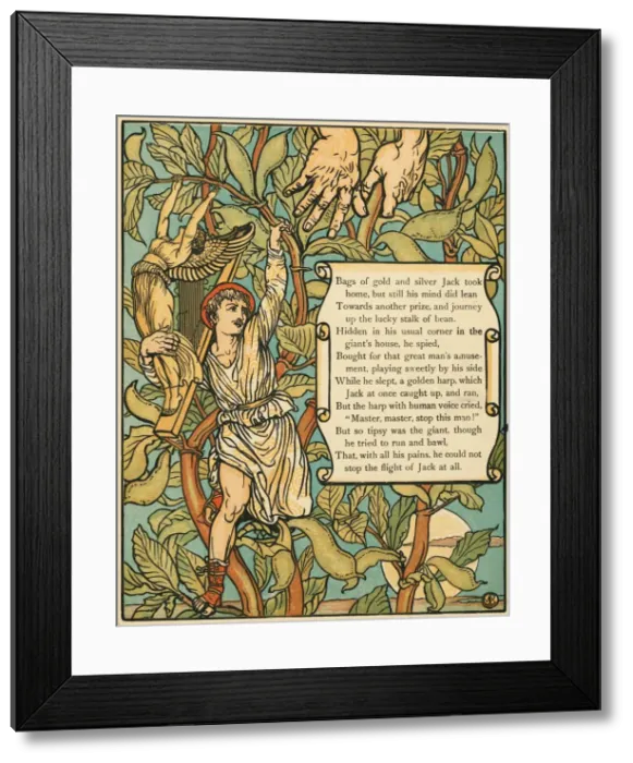 Framed Print : Jack descending the Beanstalk from Jack and the Beanstalk pub. 1875 (colour lithograph), 1875 Framed Print : Jack descending the Beanstalk from Jack and the Beanstalk pub. 1875 (colour lithograph), 1875