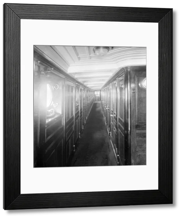 Framed Print : Long wood panelled corridor on steam yacht Venetia, 1920. Creator: Kirk & Sons of Cowes Framed Print : Long wood panelled corridor on steam yacht Venetia, 1920. Creator: Kirk & Sons of Cowes