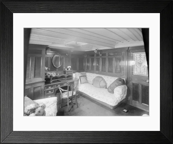 Framed Print : Interior of boudoir on Venetia, 1920. Creator: Kirk & Sons of Cowes Framed Print : Interior of boudoir on Venetia, 1920. Creator: Kirk & Sons of Cowes