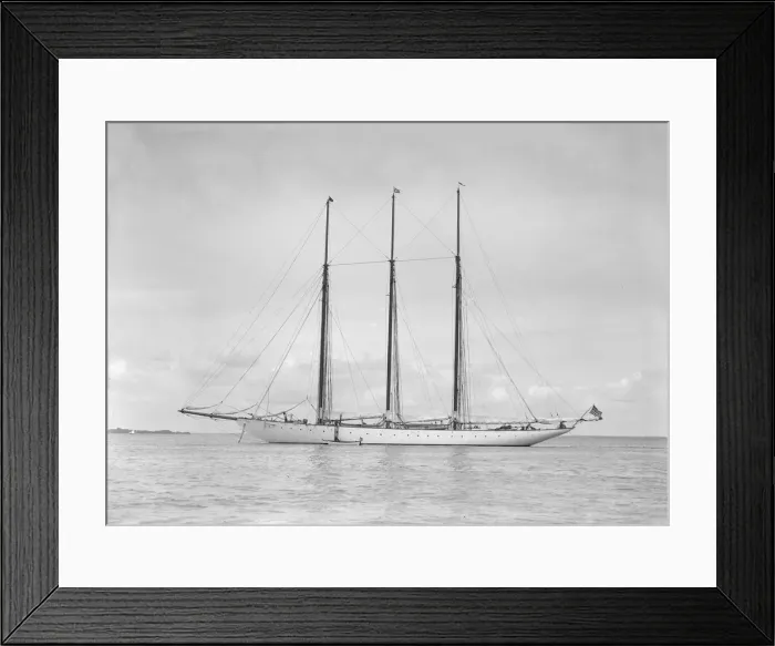 Framed Print : The American three mast schooner Karina at anchor, 1912. Creator: Kirk & Sons of Cowes