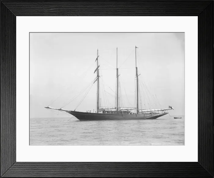 Framed Print : The auxiliary schooner La Cigale at anchor, 1913. Creator: Kirk & Sons of Cowes Framed Print : The auxiliary schooner La Cigale at anchor, 1913. Creator: Kirk & Sons of Cowes