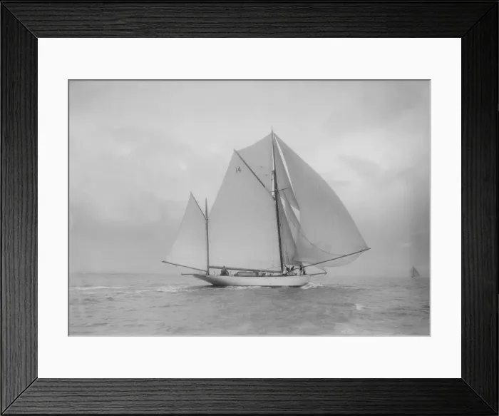 Framed Print : The yawl Celia with full sail, 1912. Creator: Kirk & Sons of Cowes Framed Print : The yawl Celia with full sail, 1912. Creator: Kirk & Sons of Cowes