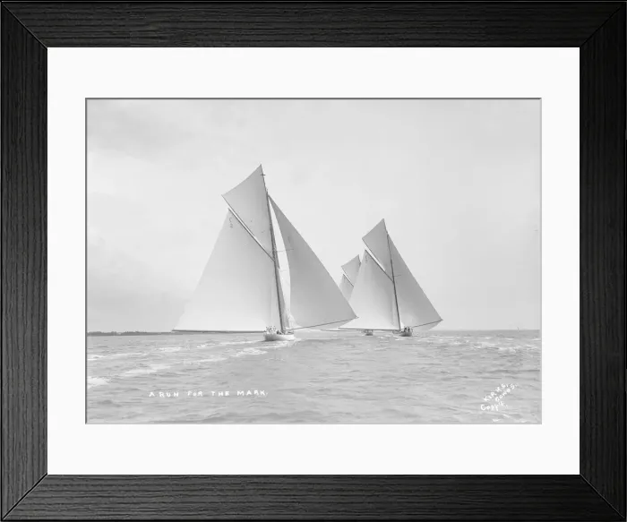 Framed Print : A run for the mark: the 19-metre class Octavia, Corona & Mariquita, 1912 Framed Print : A run for the mark: the 19-metre class Octavia, Corona & Mariquita, 1912