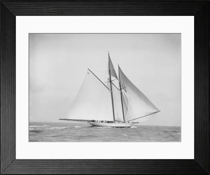 Framed Print : The 250 ton schooner Germania sailing downwind with spinnaker, 1912. Creator Framed Print : The 250 ton schooner Germania sailing downwind with spinnaker, 1912. Creator