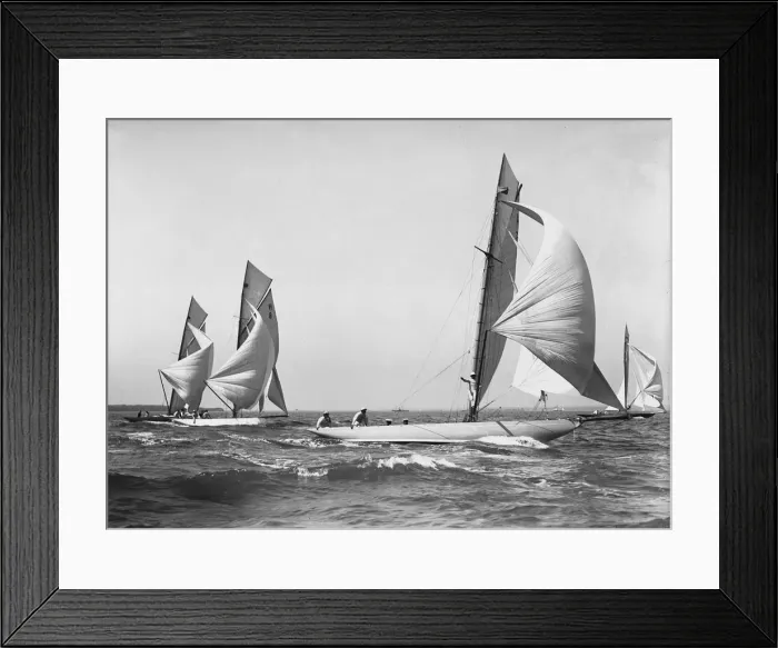 Framed Print : Group of 8 Metres sailing yachts racing downwind, 1911. Creator: Kirk & Sons of Cowes Framed Print : Group of 8 Metres sailing yachts racing downwind, 1911. Creator: Kirk & Sons of Cowes