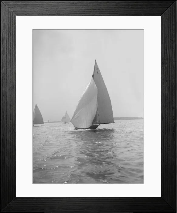 Framed Print : The 7 Metre yacht Pinaster (K8) sailing with spinnaker, 1914. Creator: Kirk & Sons of Cowes Framed Print : The 7 Metre yacht Pinaster (K8) sailing with spinnaker, 1914. Creator: Kirk & Sons of Cowes
